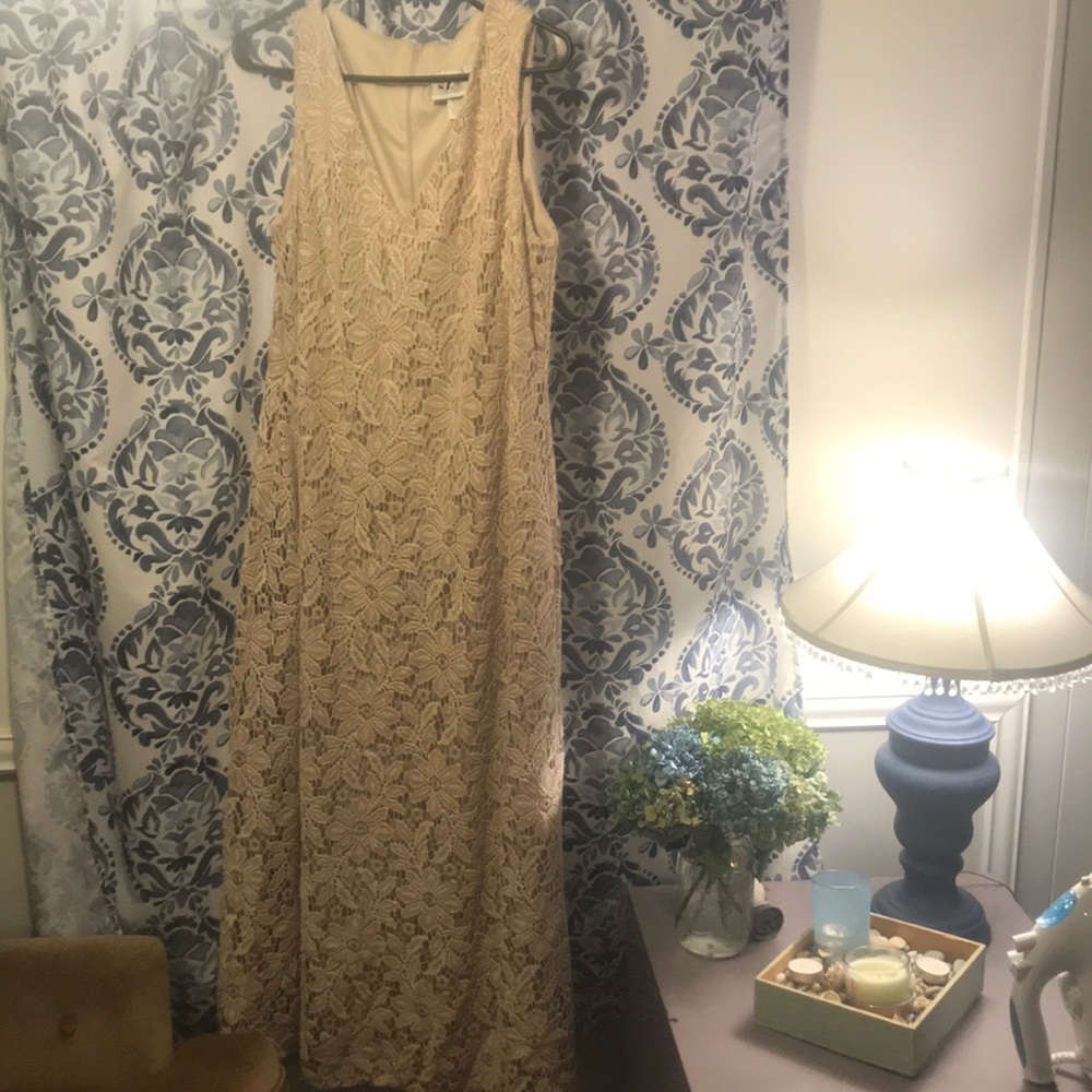 SL Fashions Lace Overlay Vintage 90s Maxi Dress
